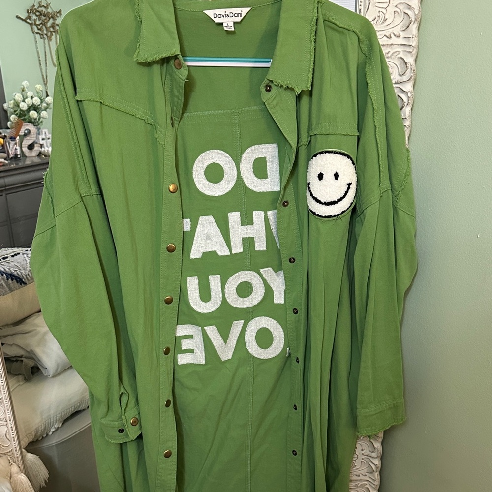 DAVI & DANI Green Jacket with Smiley Detail